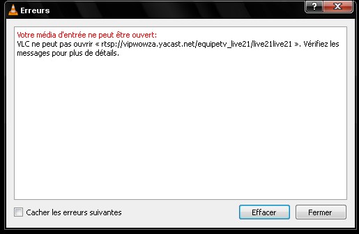 Voici ce que mon lecteur VLC m'affiche pour l'équipe 21