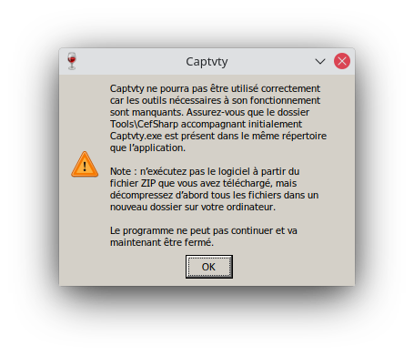 erreur obtenue sous wine
