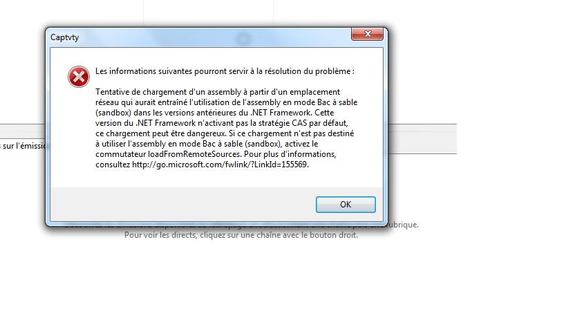 message d'erreur Captvty